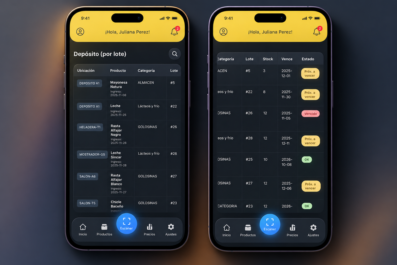 Mockup de la aplicación de inventario Kiosco Management System